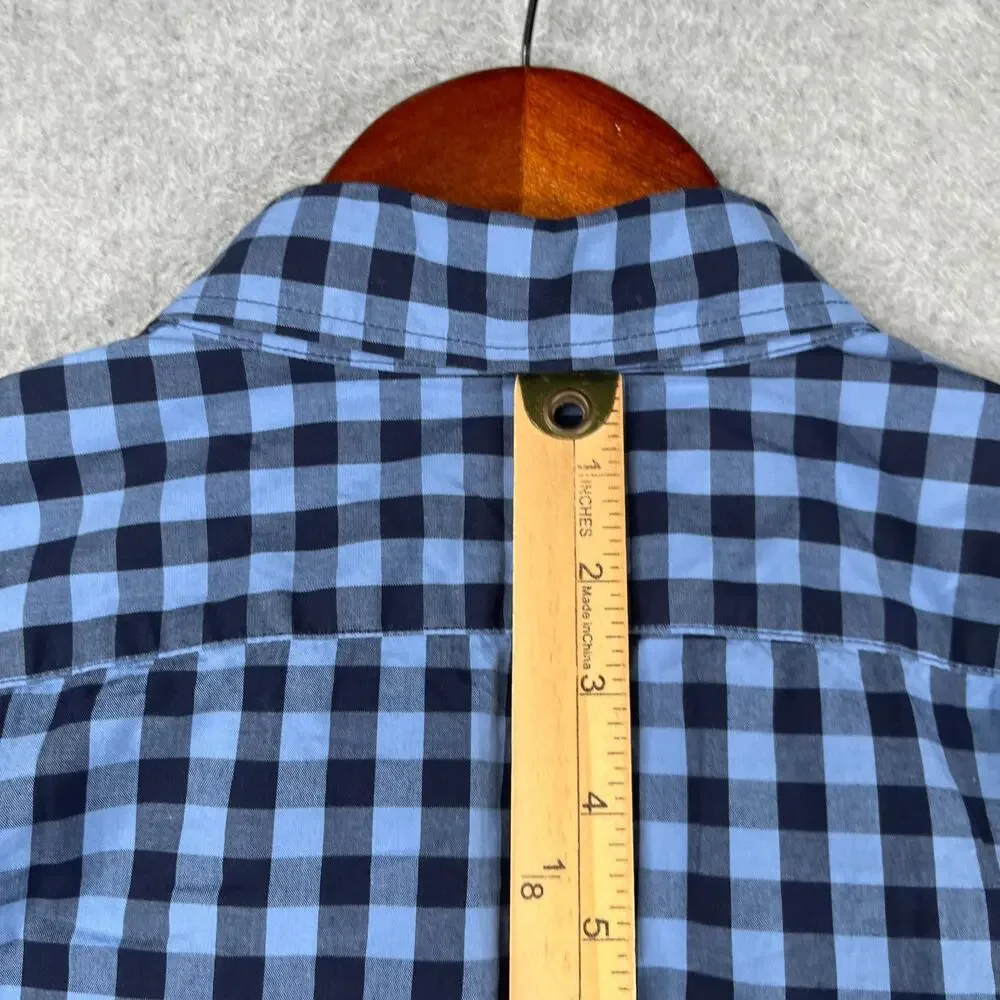 J Crew Flex Washed Slim Shirt Blue Navy Gingham Check Button Up Long Sleeve L